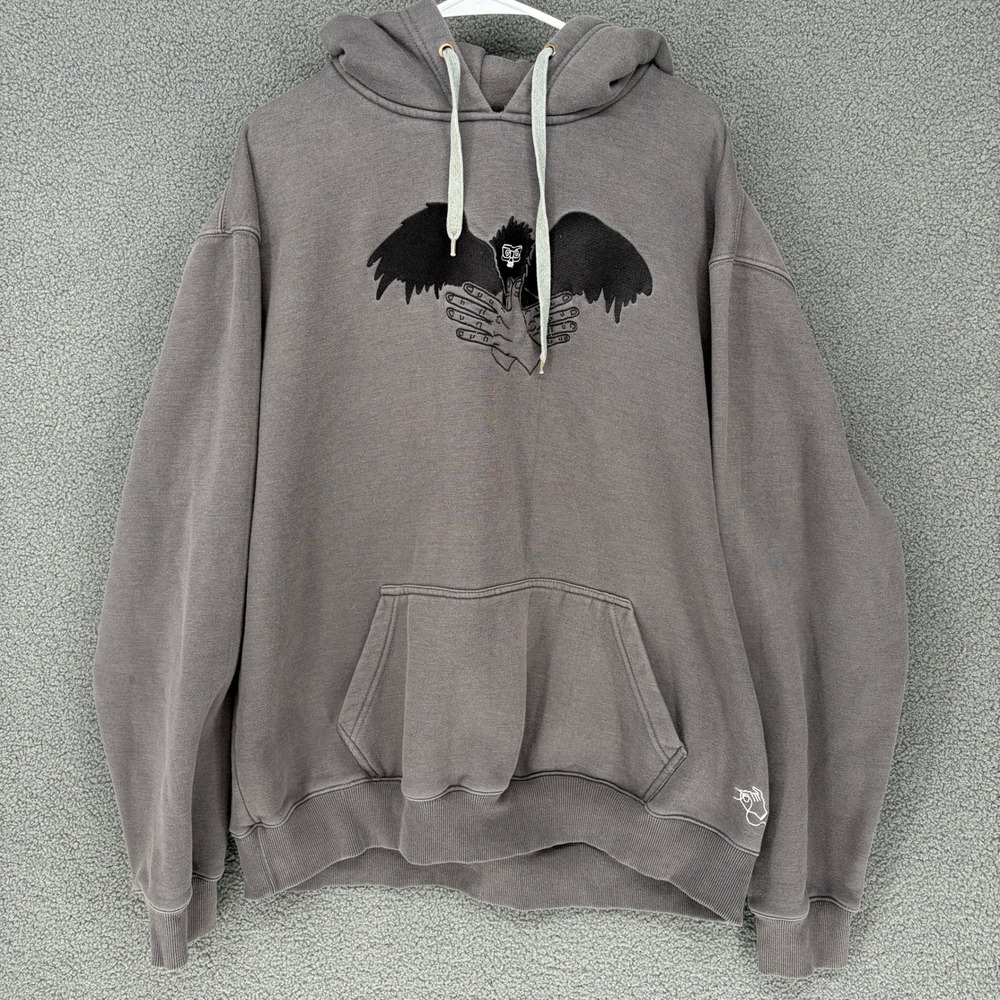 Steady Hands Graphic Hoodie Mens XXL Gray Heavyweight Cotton Streetwear Pullover